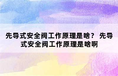 先导式安全阀工作原理是啥？ 先导式安全阀工作原理是啥啊